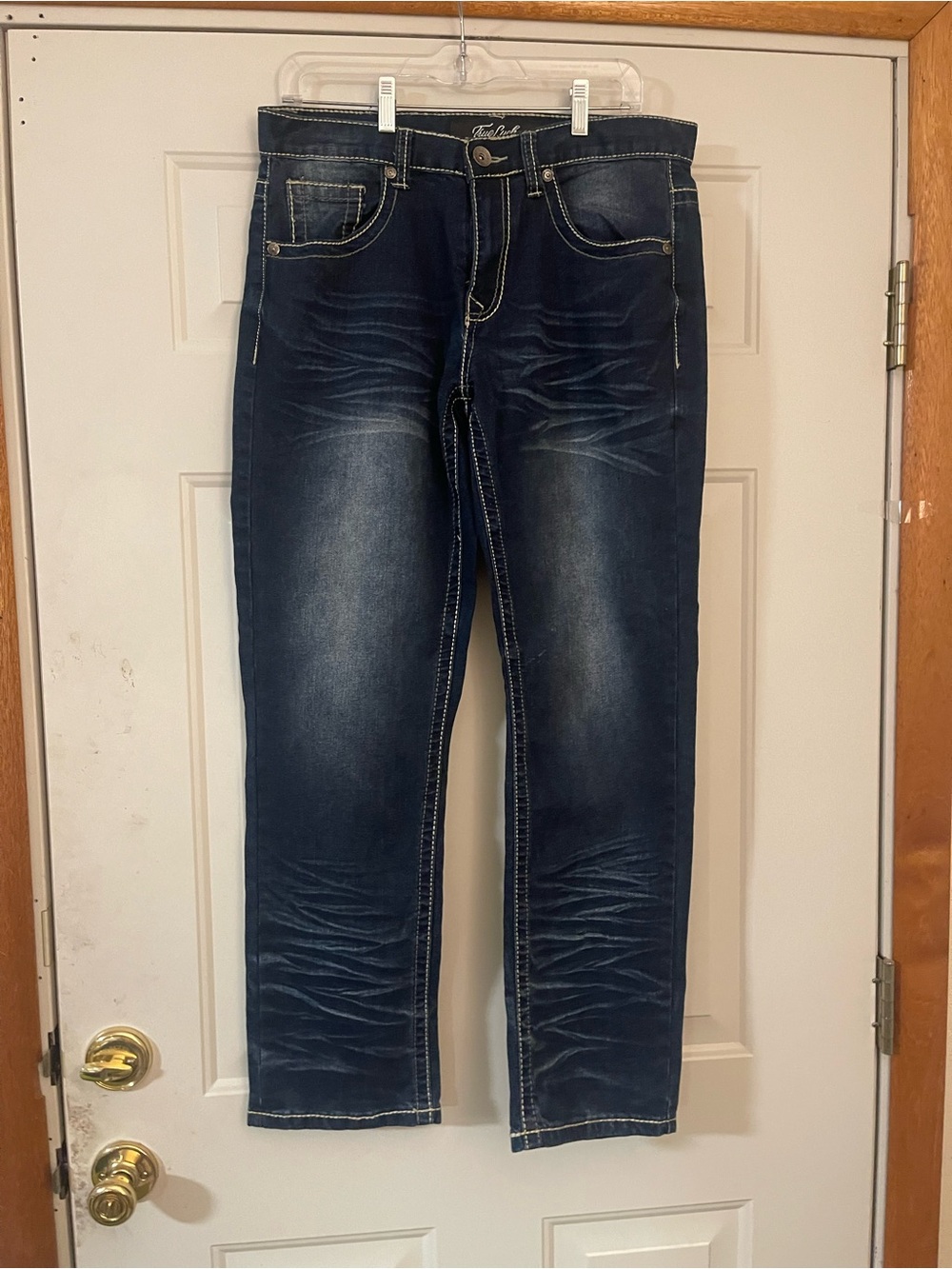 True Luck Straight Leg Stretch Denim Blue Jeans Men's Size 32x30 Heavy Stitch